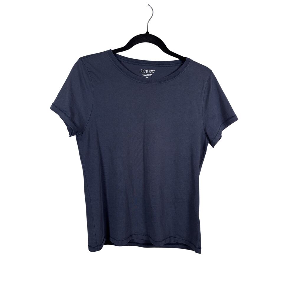 J. Crew Slim Fit Shirt Womens Medium Blue Ribbed Collar Short Sleeve Jersey Knit